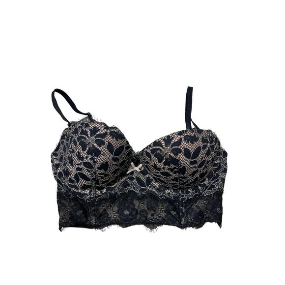 Victorias Secret Dream Angels Padded Demi Bra Long Line Black Lace Mesh 32D - Picture 1 of 7